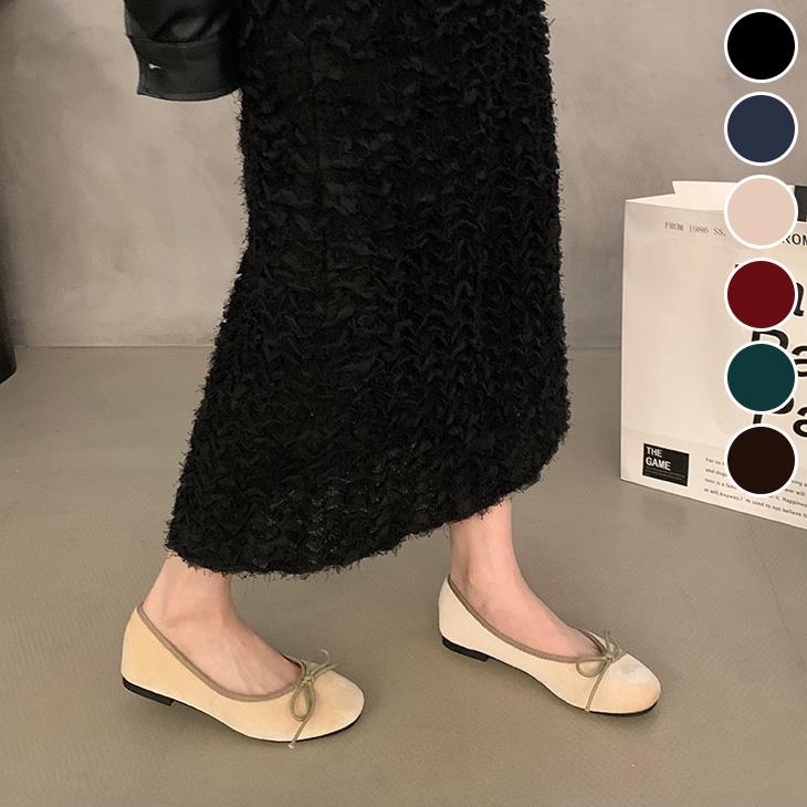 【韓国ins大人気】リボン付き ぺたんこ パイピング パンプス ベロア風 リボン シンプル 韓国ファッション【ash406-651】【予約販売：15-20日】宅込