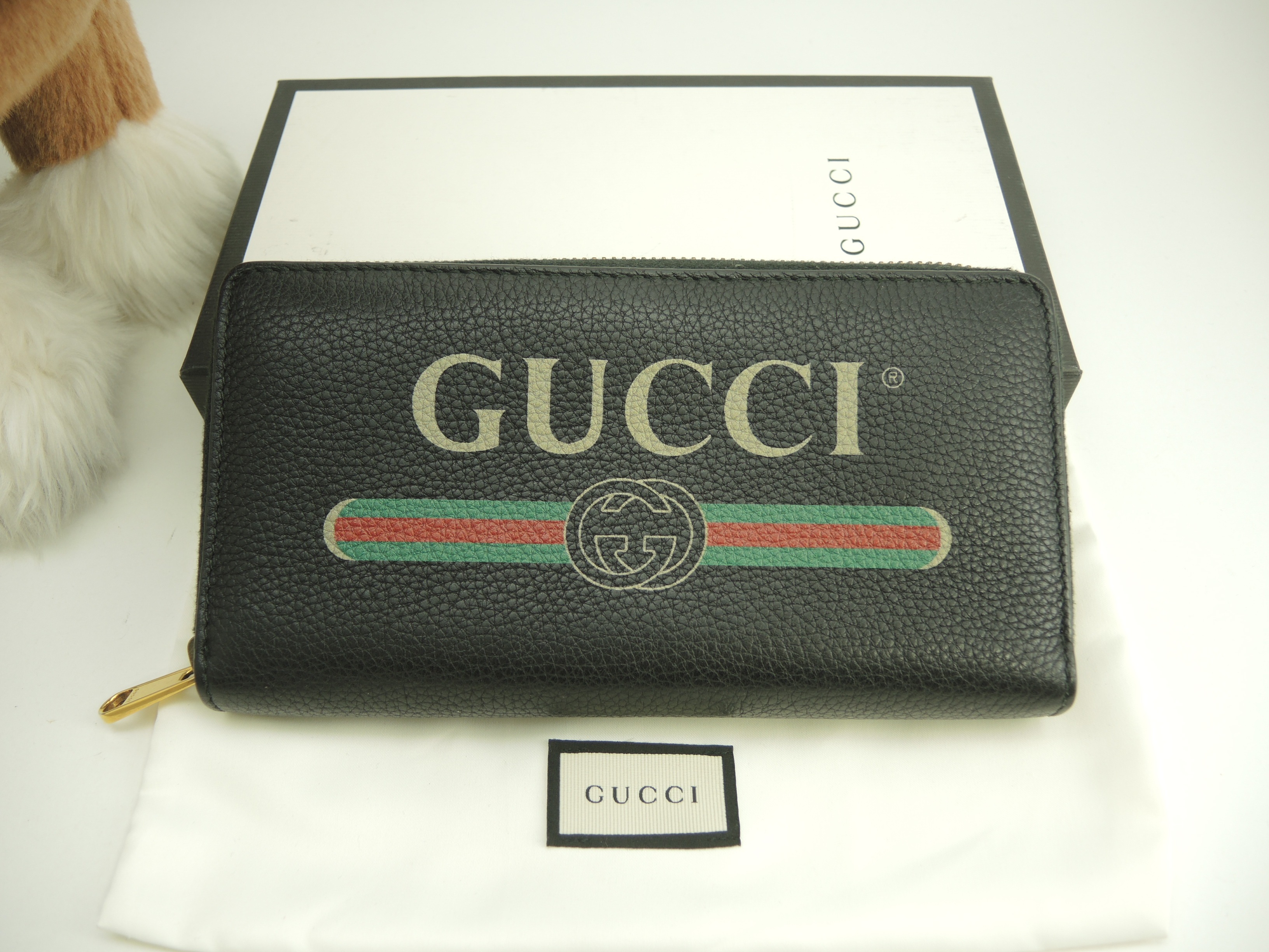 ロングウォレット プリント レザー黒 ラウンドジップ長財布 未使用@ 4