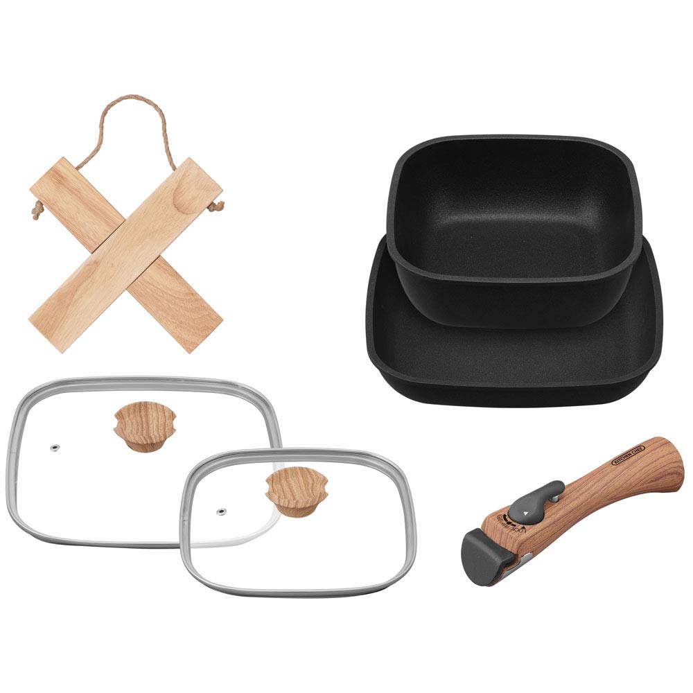 アイリスオーヤマ(IRIS OHYAMA) フライパン 6点セット ガス火/IH対応 取っ手の取れる ブラック スキレットコート SKL-SE6S