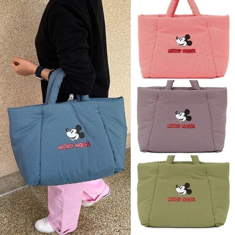 【正規品】ミッキーマウス トートバッグ キルティングバッグ ショルダーバッグ 大きめ 大容量 斜めかけ 2way 3way 韓国 チェック柄 キルティングバッグ 鞄 かわいい 大人可愛い