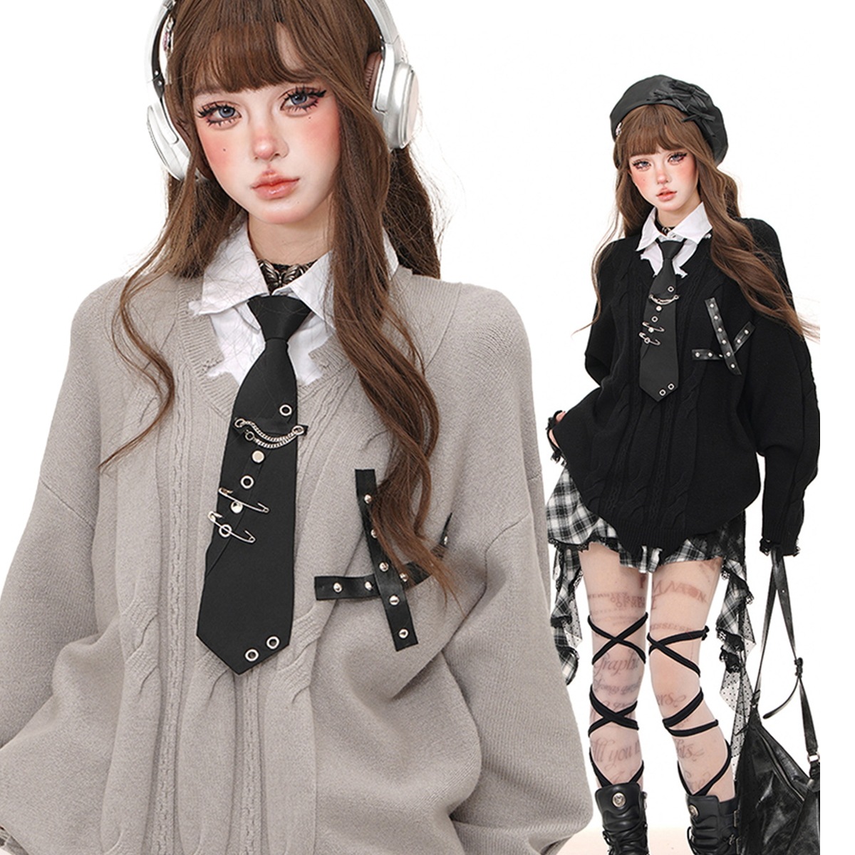 ヒューストン学院のモチモチセーター女性の秋冬ゆったりグレーのアメリカ風けだるいニットトップス