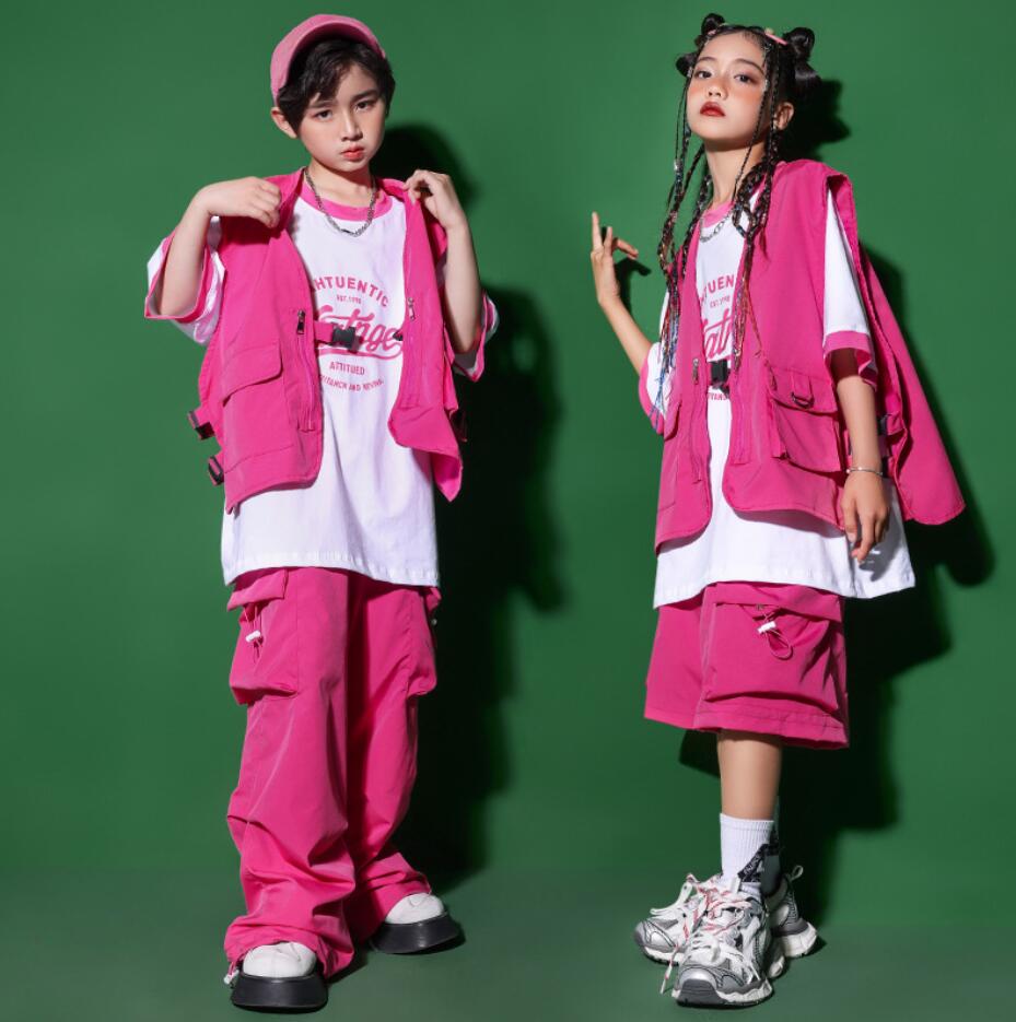 Tシャツ K-POP 女の子 カーゴベスト 団体服 レッスンダンスウェア 練習着 ヒップホップ 子供服 カーゴパンツ hiphop チーム衣装 応援団 男の子 ステージ舞台演出服 イベント キッズダン