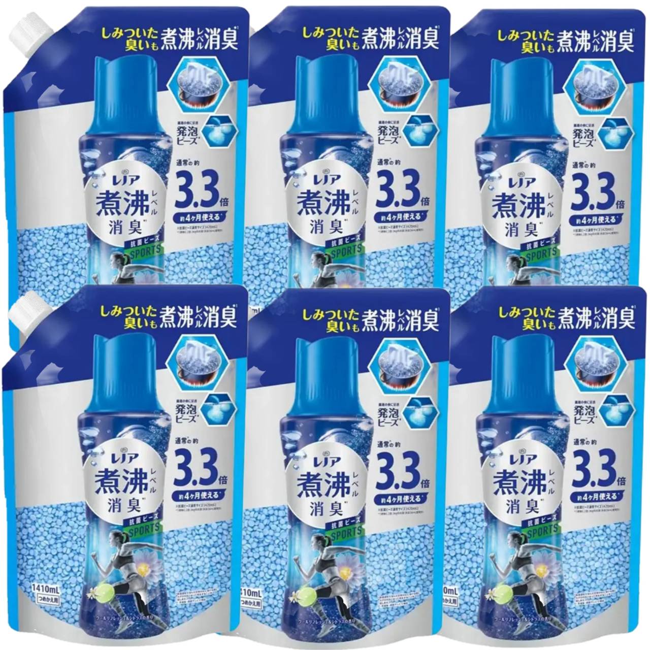 レノア 超消臭 煮沸レベル消臭 抗菌ビーズ SPORTS クールリフレッシュ&シトラス 詰め替え 1410mL×6袋セット