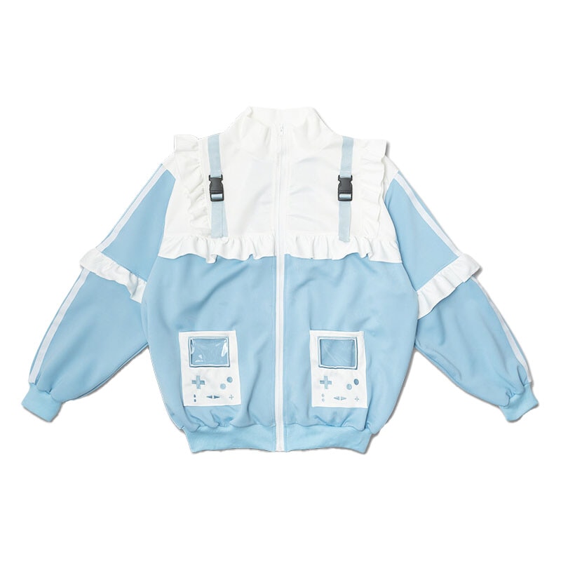 ACDC RAG GAME OVER フリルジャケット ブルゾン ジャージ 長袖 原宿 原宿系 ファッション 天使界隈 天使 水色界隈 P.ブルー