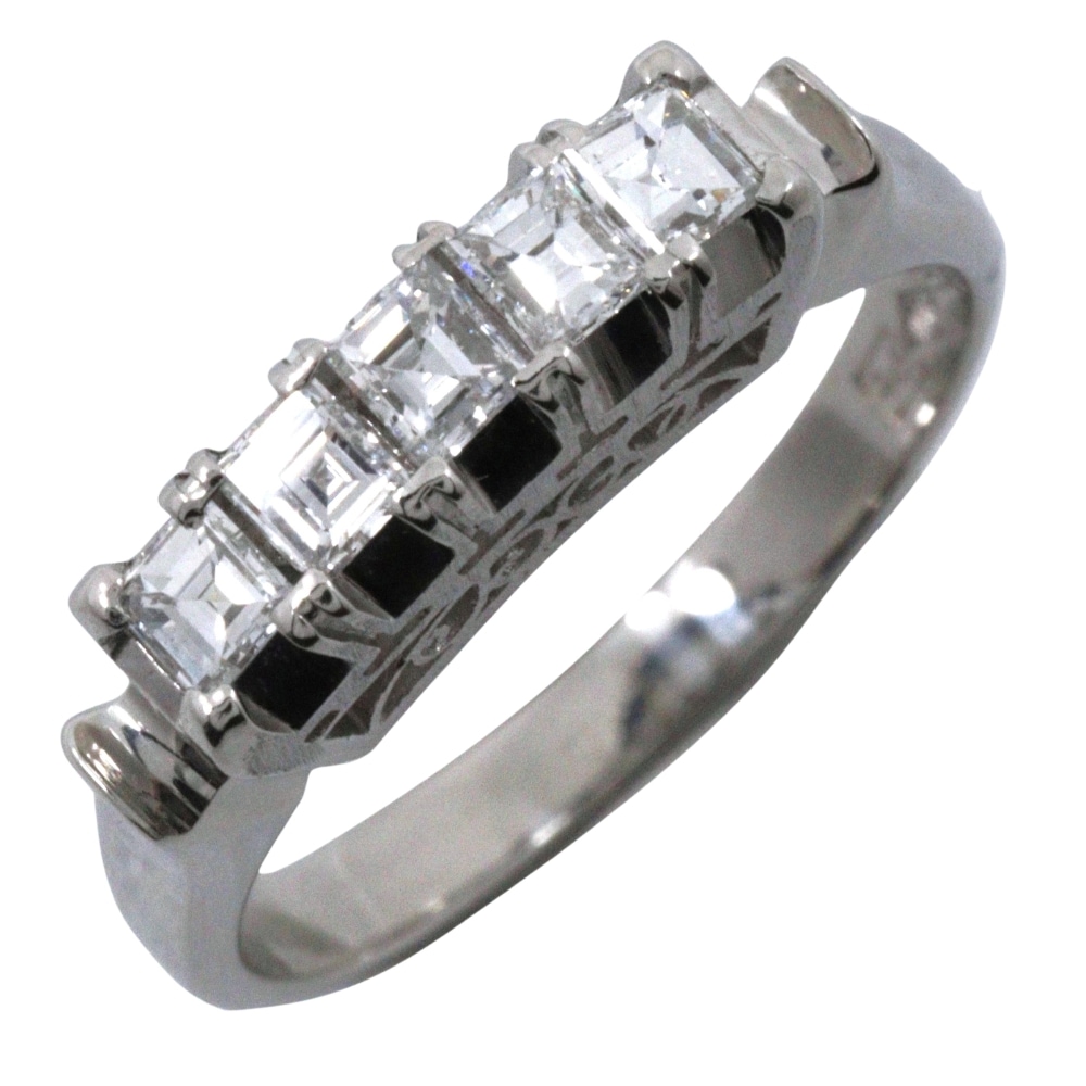一文字 リング・指輪 Pt900プラチナ ダイヤモンド 9号 D0.43 約4.2g レディース 中古品 Aランク