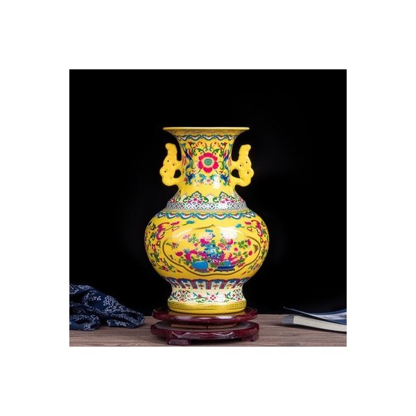 2022福袋】 レトロ景徳鎮アンティーク古代エナメル中国セラミック花瓶