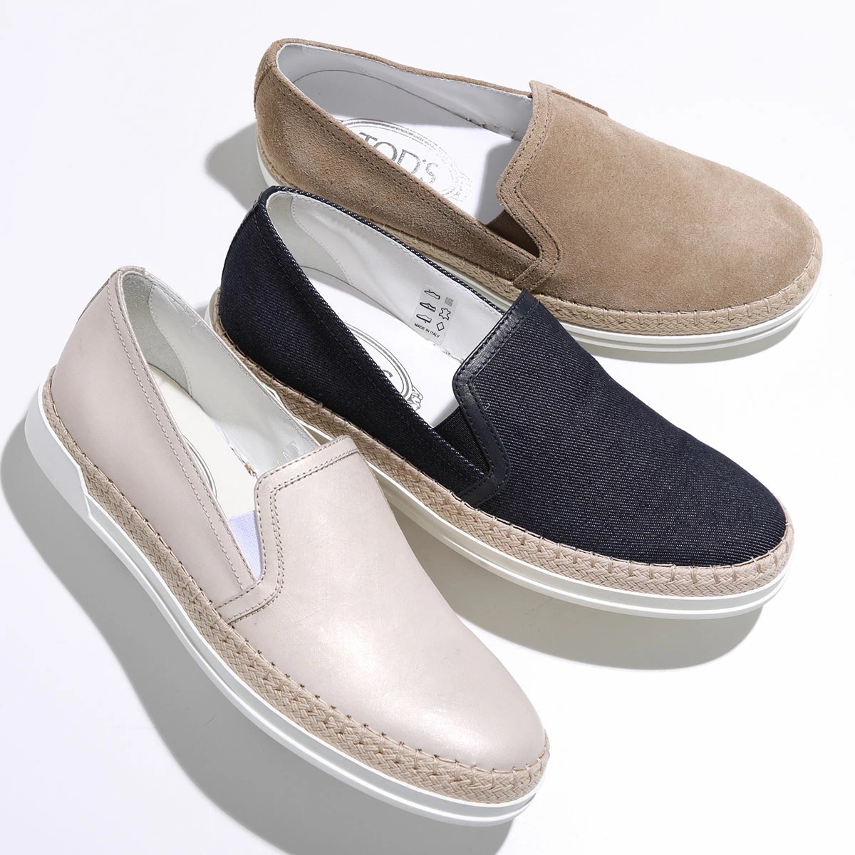 TODS トッズ エスパドリーユ XXW0TV0J97 レディース スリッポン サイドゴア フラット レザー デニム スウェード スニーカー シューズ 麻 靴 カラー3色