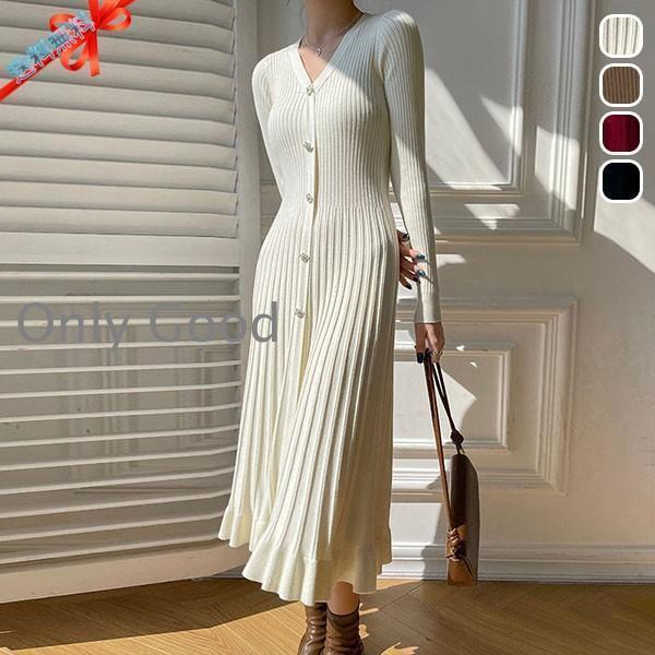 年末钜惠ニットワンピース ロング ニット ワンピース レディース 春 秋 冬 ゆったり オフィス セーター トップス 長袖 シンプル 無地 ゆるニット 羽織 おしゃれ