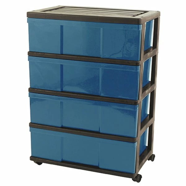 完成品 ワイドチェスト 収納ケース プラスチック 引き出し 4段 おしゃれ ブラック／ネイビー