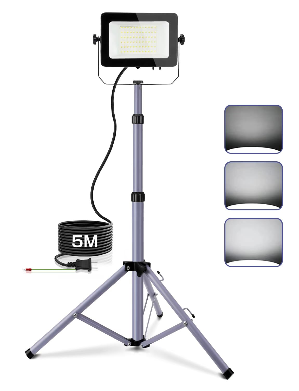 LED投光器 「三階段調光 20W 30W 50W」 作業灯 ledワークライト 6500k 高輝度 三脚付きスタンドライト 5Mコード アース付きプラグ 広角180度 昼光色 長寿命 防水IP65