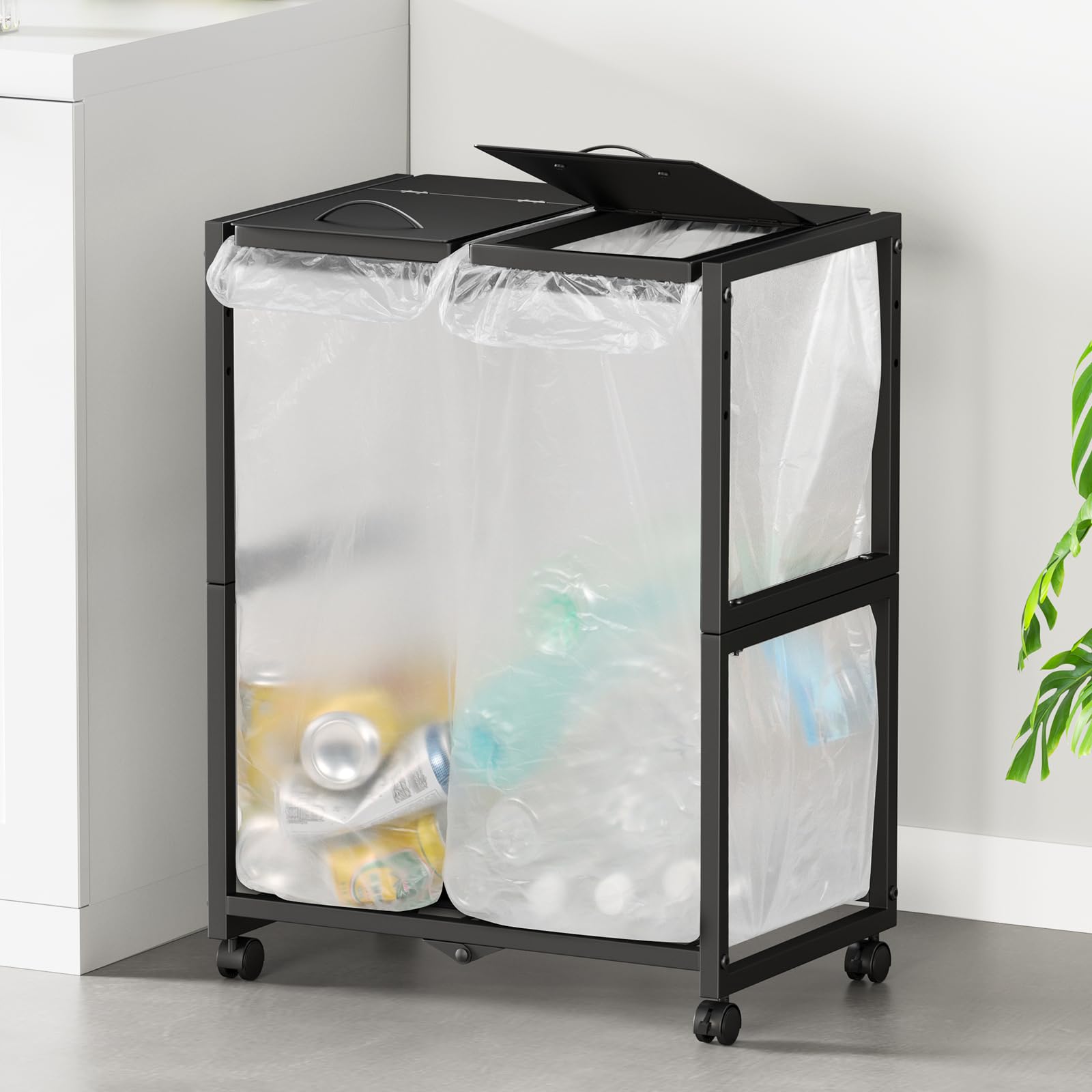 TTWO ゴミ袋ホルダー 45L×2分別 平袋U型袋両対応 ダストワゴン 高さ三段調節10~55L袋対応 約W48×D32.5xH65cm ゴミ袋スタンド 分別ゴミ箱 塵袋ホルダー レジ袋スタンド