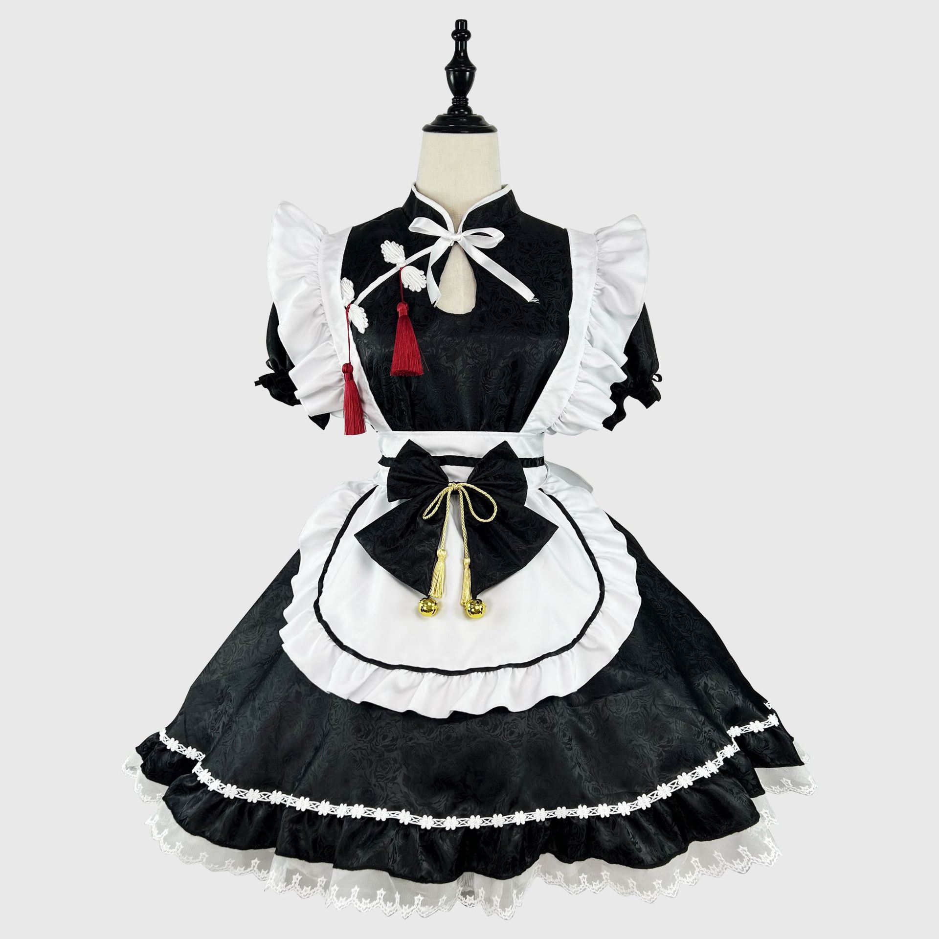 オリジナルの新作 エプロン ロリータ 中華風 ダーク柄 ロリータスーツ メイド服 大きいサイズ キャンパス制服 和装 白黒 r n1001- ブラックフルセット（パン） r n2 7,065円