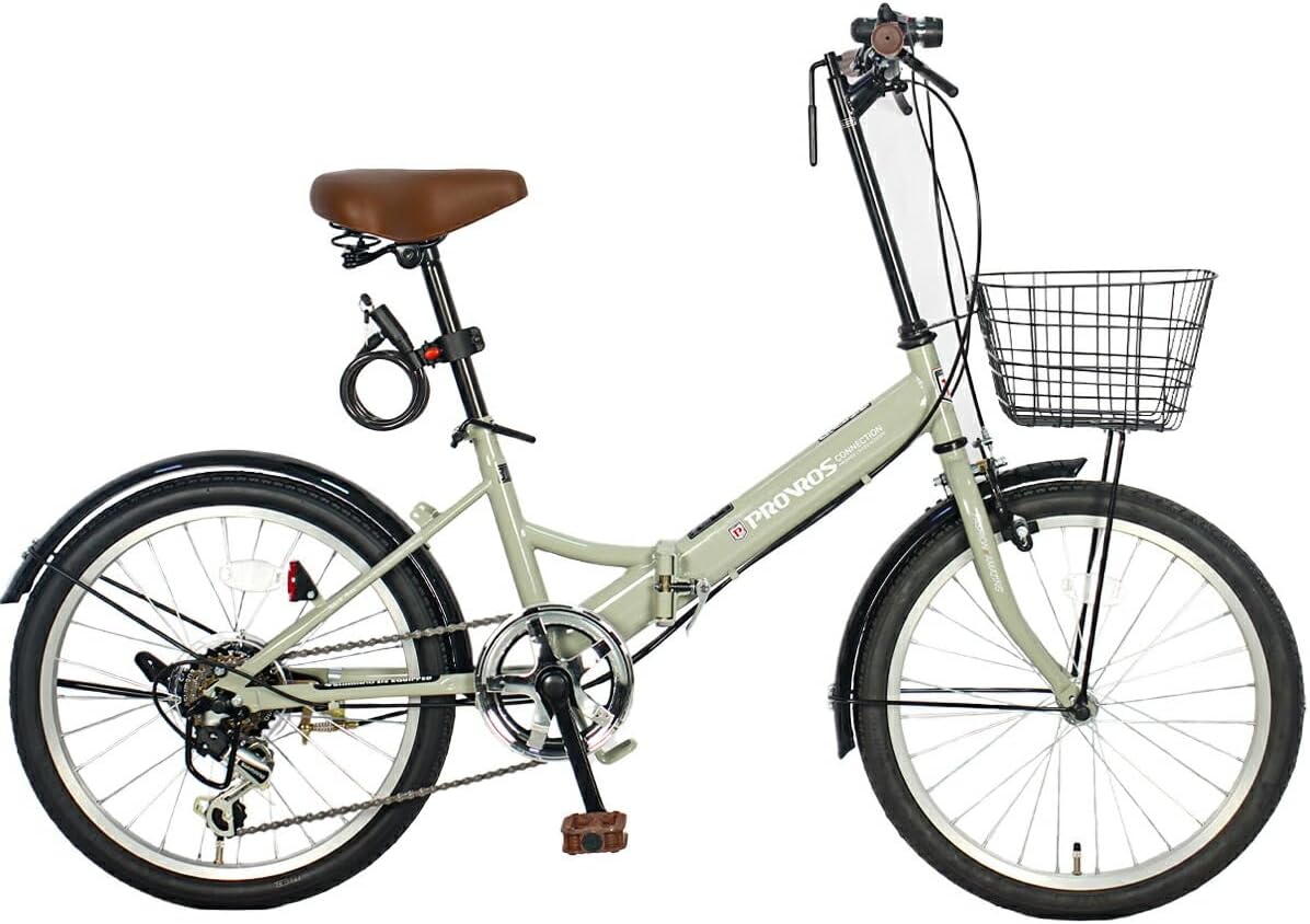 P-206 折りたたみ自転車 20インチ シマノ6段ギア カゴ /ワイヤー錠/ライト付き 通勤 通学 街乗り 折り畳み 自転車 【メーカー保証1年間】