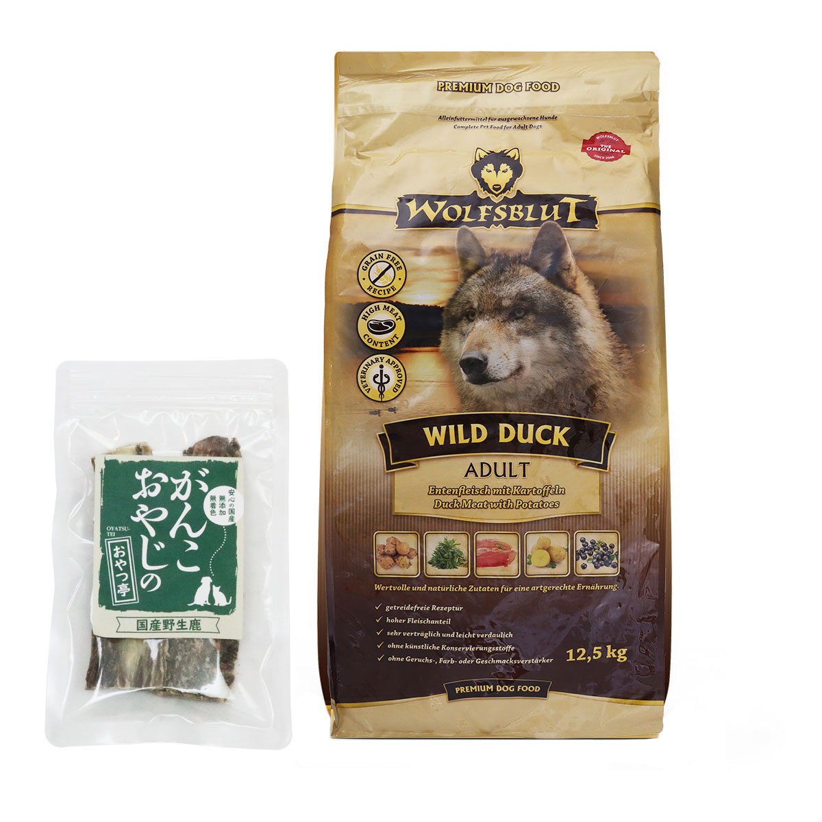 ウルフブラット アダルト ワイルド ダック（ダックとポテト） 12.5kg 【国産鹿のスペアリブ ショートカット 2本入り】