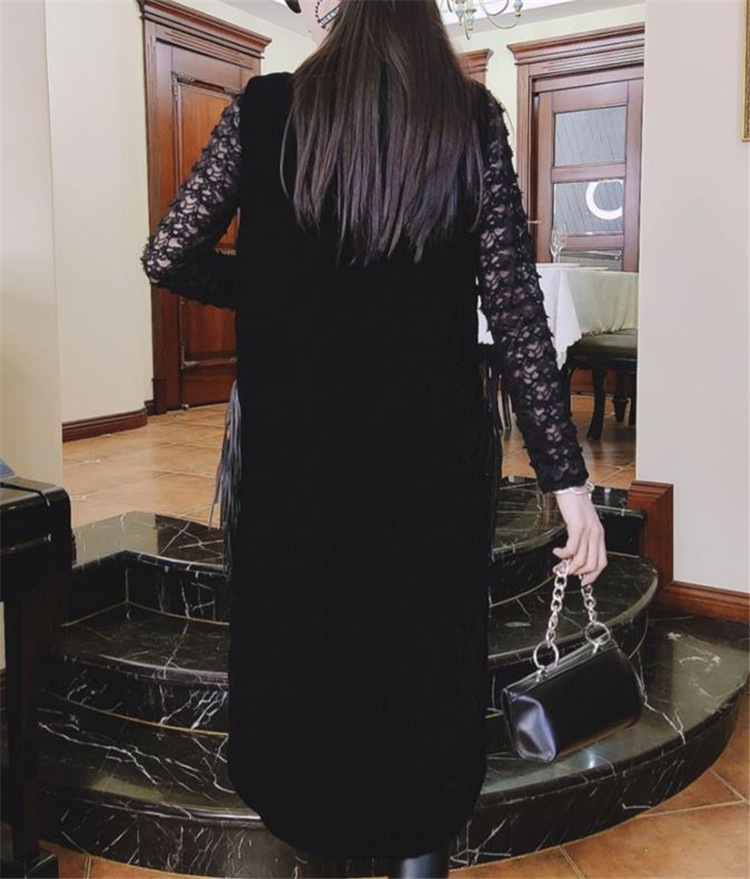 早い者勝ち タッセル ファッション 縫付 ベルベット ベスト レトロ 中長セクション コート