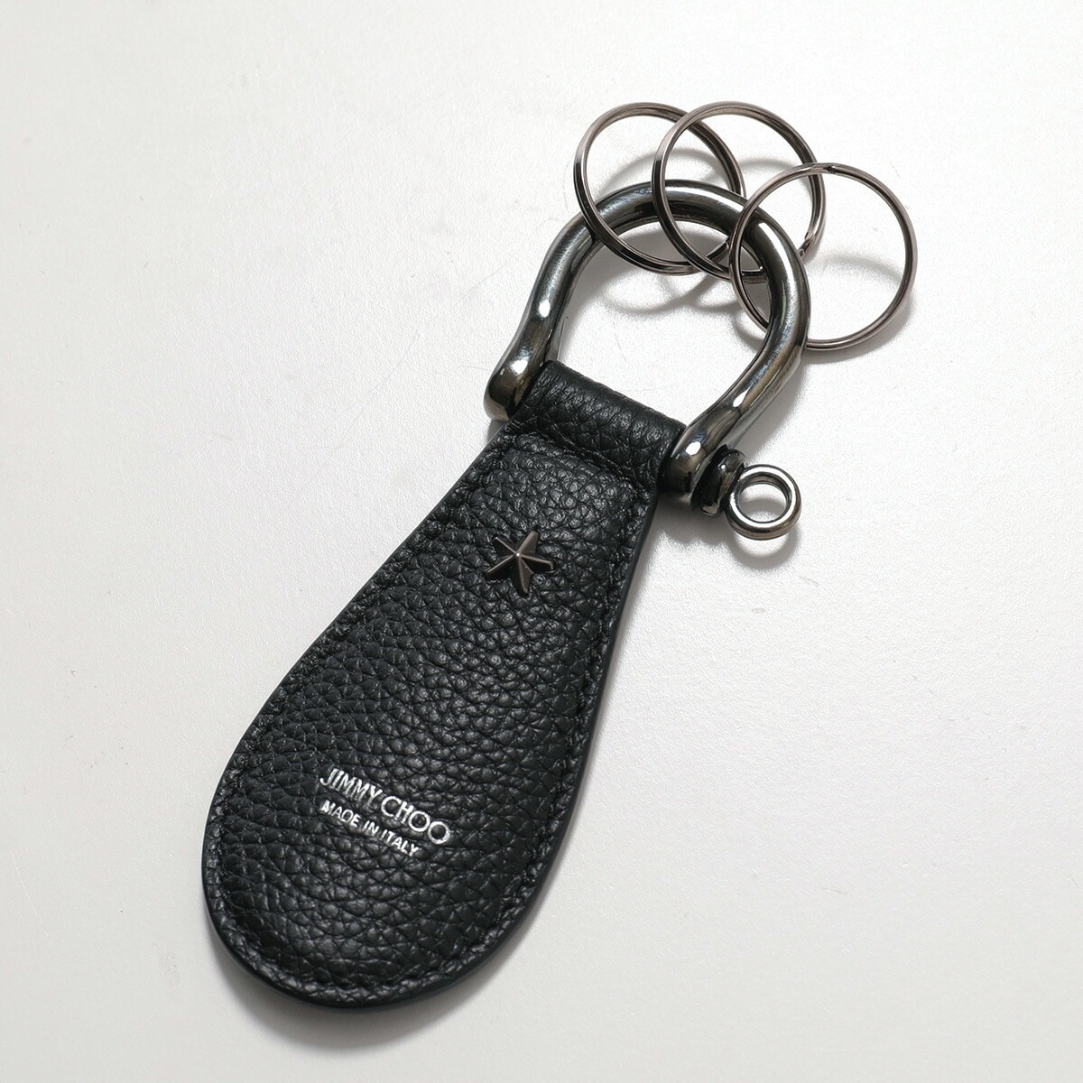 Jimmy Choo ジミーチュウ キーリング WARREN GRC ワーレン メンズ レディース キーチャーム スタースタッズ バッグチャーム ロゴ レザー BLACK