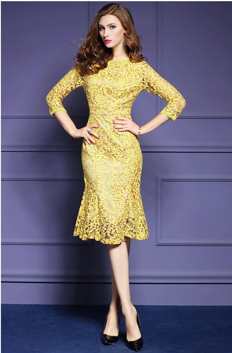 ワンピース ドレス 膝下 ミモレ丈 袖あり 七分袖 ラウンドネック 襟なし スリム タイト 細身 レース 透け感 大人可愛い きれいめ シンプル 大人 上品 おしゃれ お洒落 大人女子 こなれ感