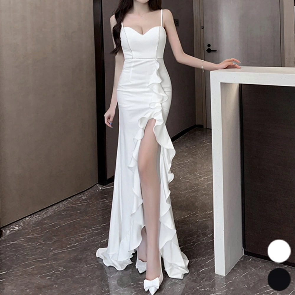 今も人気！S～M2色ブラック ホワイト ワンピース ロングドレス キャバ ロングワンピ パーティードレス セクシーファッション インスタ 撮影 アイドルパーティードレス ロング キャバドレス