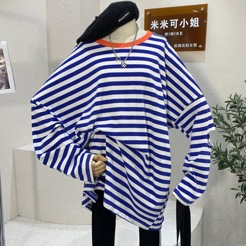 4color レディース トップス 長袖 Tシャツ ボーダー ブルー グリーン ブラック オレンジ