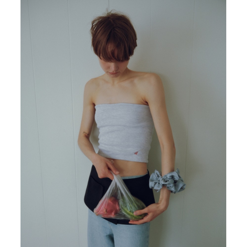 オーバーデュフレアオブワッフルチューブトップ_ホワイトメランジ