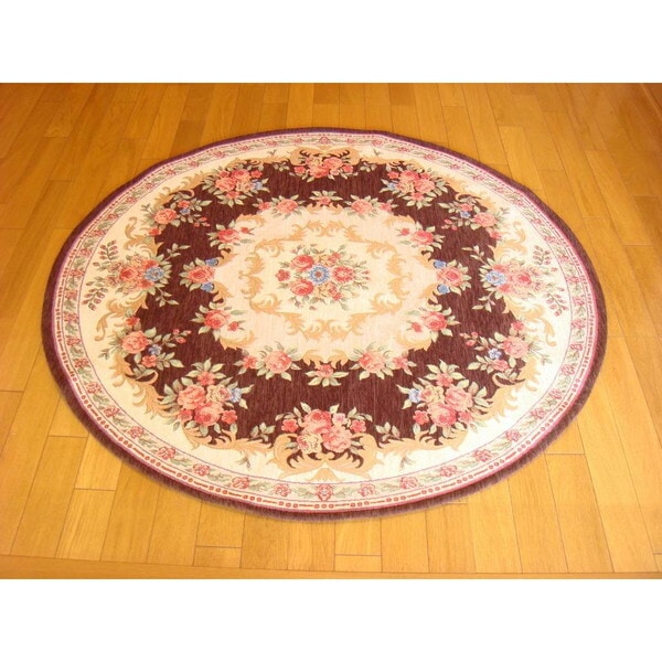 マルナカ 6426 洗えるゴブラン織シェニールラグ ボルドー 120cm円形 ブラウン メーカー直送