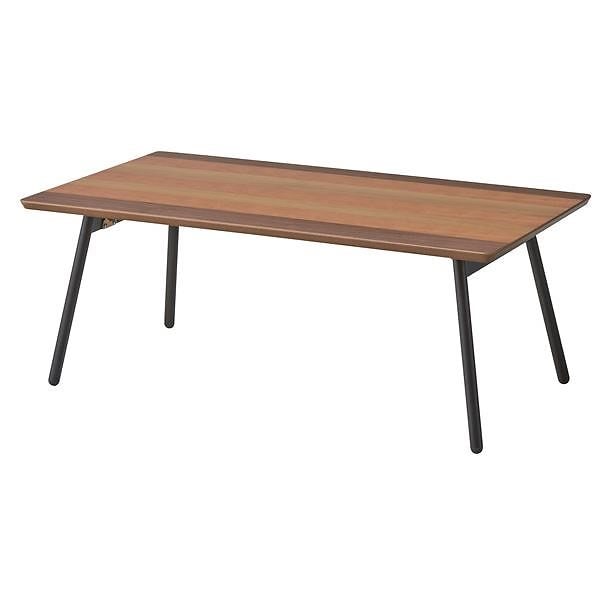 木目調フォールディングテーブル/折りたたみローテーブル 幅90cm スチール脚 エルマー END-351