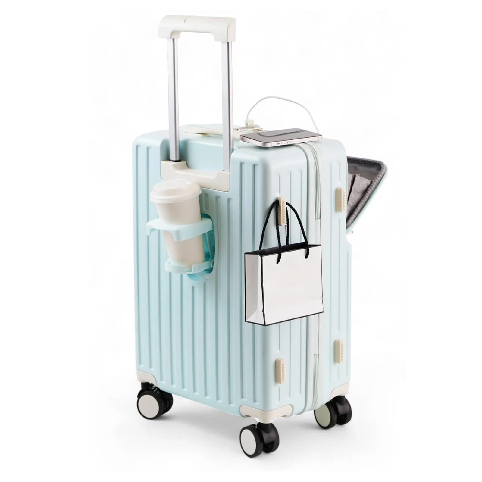 スーツケース フロントオープン スーツケース 機内持ち込み 多機能キャリーケース 超軽量 耐衝撃 前開き キャリーバッグ USBポート付き 360度回転 ダブルキャスター 軽量 旅行 ビジネス 出張