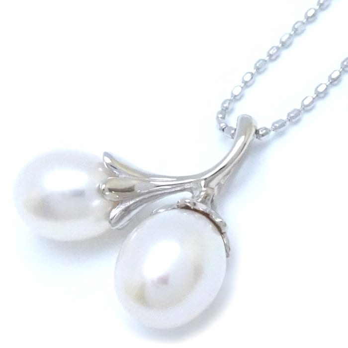 パール ネックレス 淡水真珠 フラワーモチーフ K14WG ホワイトゴールド/75866【中古】