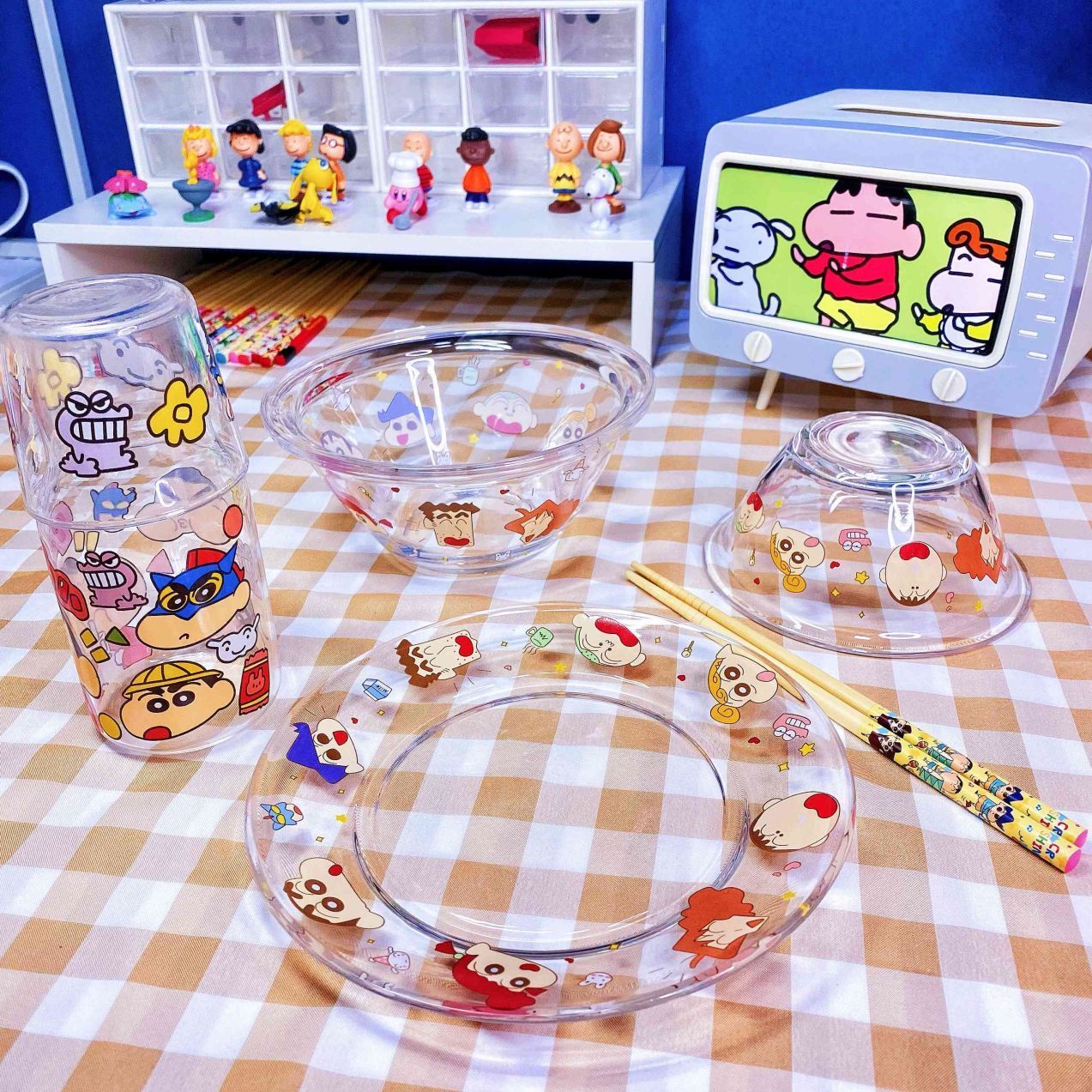 Ins漫画ガラスサラダボウル耐高温ミルクカップかわいいデザート皿少女ガラス食器