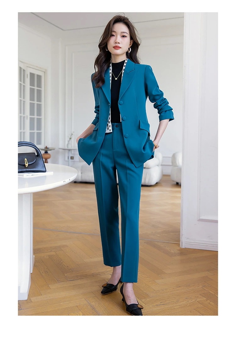 ウィメンズ ジャケット ブルー 秋 新作 おしゃれ カジュアル スーツ セットアップ