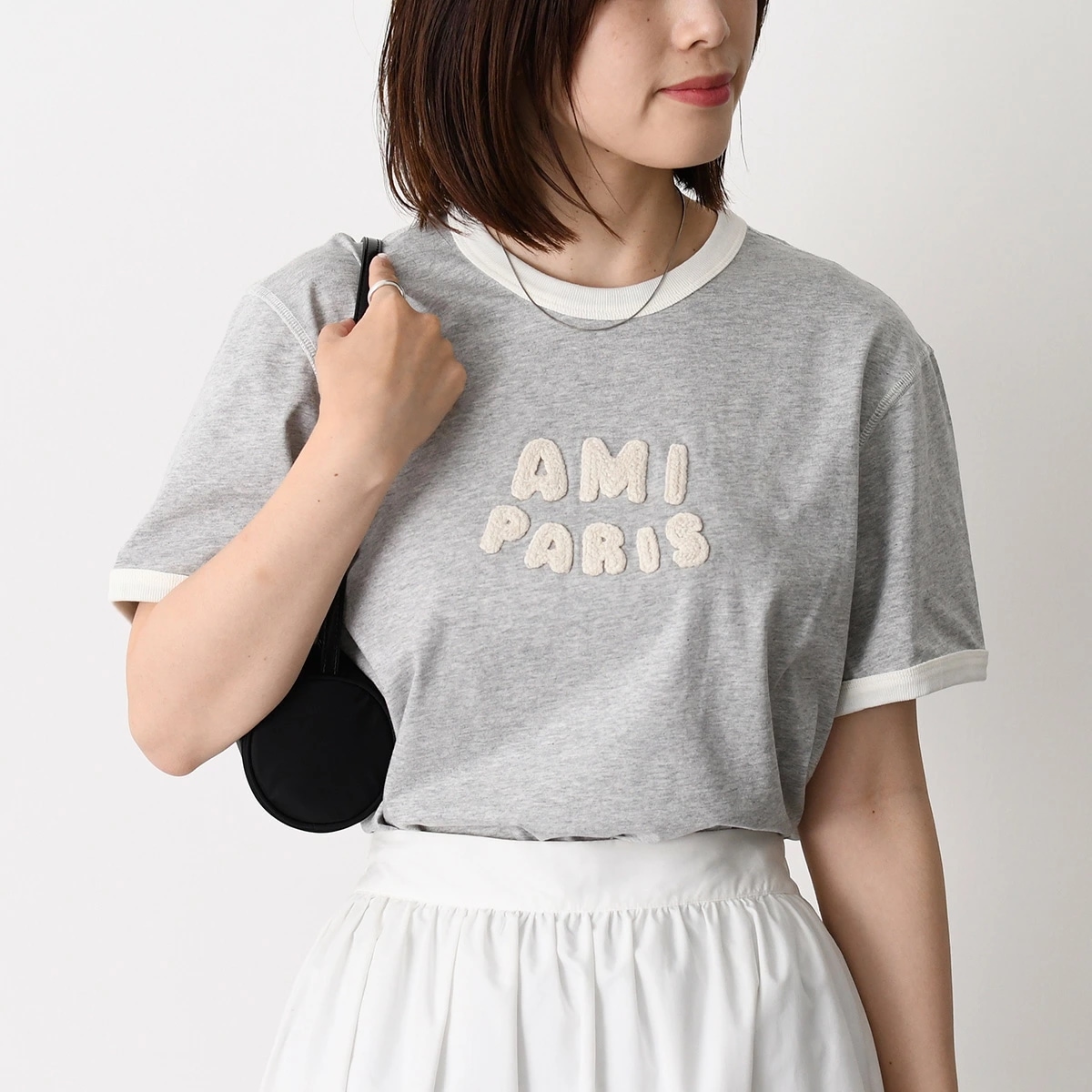 Tシャツ ニットパッチ クラシックフィット UTS371 724 レディース ユニセックス グレー ホワイト コットン クルーネック