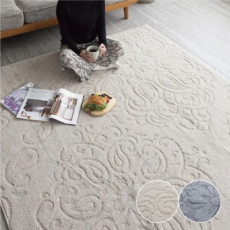 ラグ 洗える カーペット ループパイル 約130x185cm ホットカーペット対応 床暖房対応 ウォッシャブル 国産 防ダニ 1.5畳 アイボリー グレー