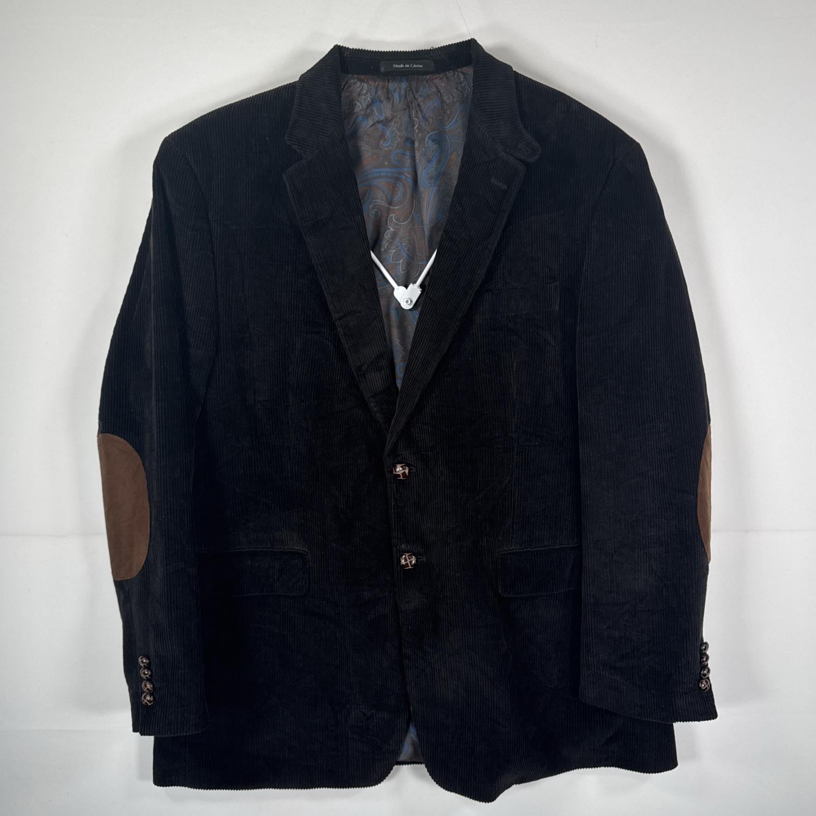 古着 コーデュロイ テーラードジャケット 太畝 ブレザー エルボーパッチ 中地ペイズリー柄 46R ブラック メンズ