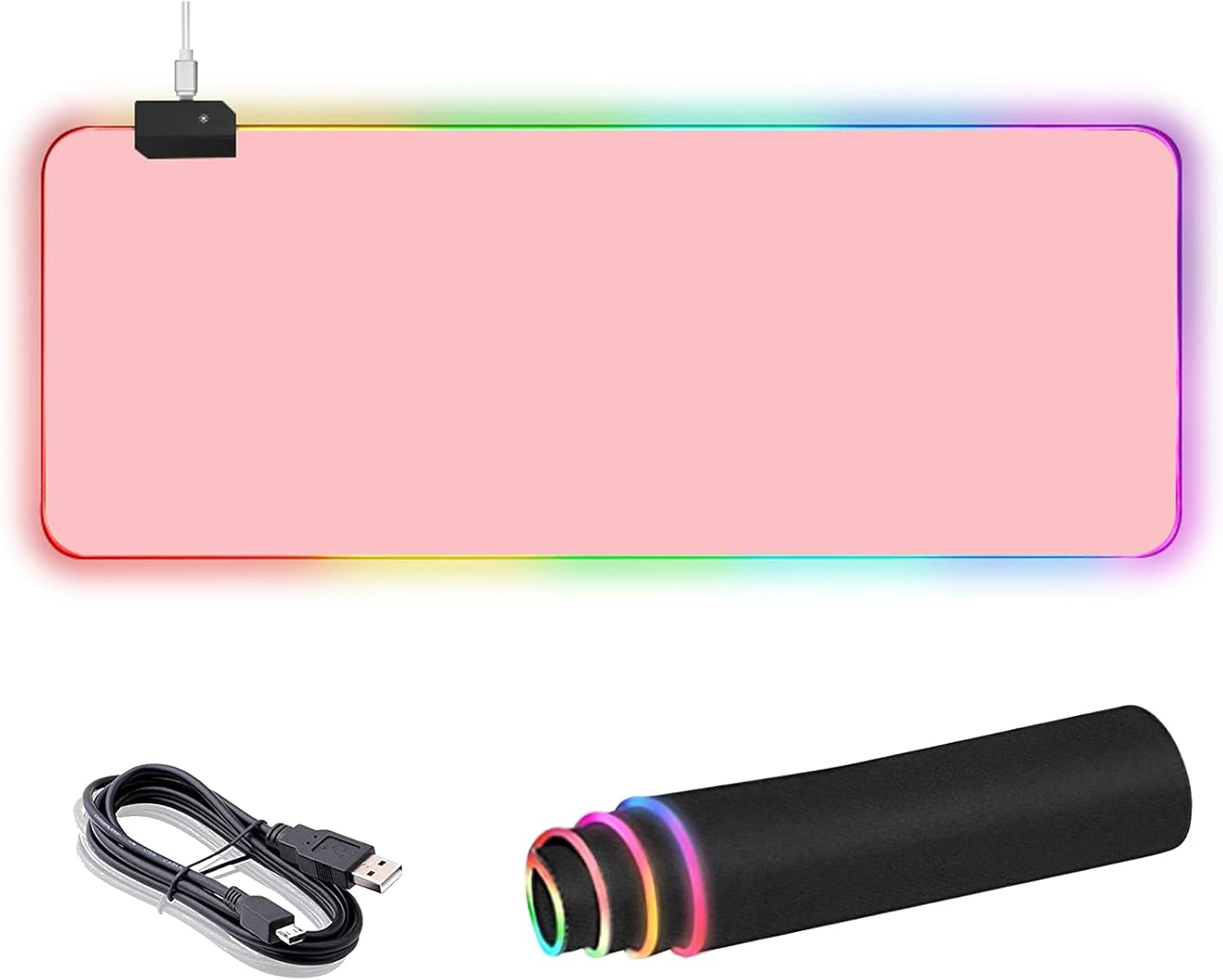 RGB照明付き防水マウスパッド 滑り止めゴムベース サイズ800x300x4mm ピンク