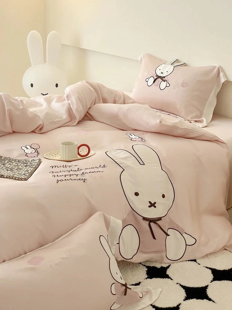 子供用夏用0カウントレンチングテンセル4点セット可愛いミッフィー刺繍入りキルトカバーシーツ寝具 5,618円