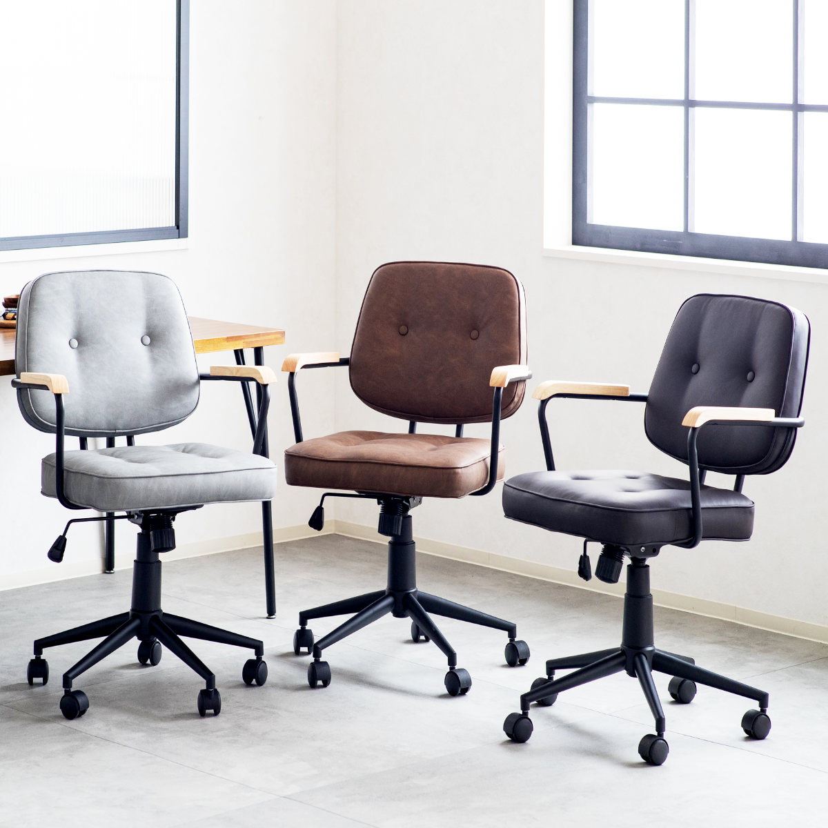 オフィスチェア 肘付 昇降式 座面高43ー51cm エイム ワークチェア パソコンチェア ロッキング機能 肘掛け 高さ調節 レザー調 キャスター付き イス オフィス 仕事 ダイニング 在宅