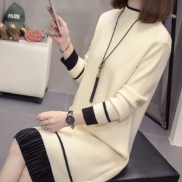 ニット膝丈ワンピース ワンピース ニット ひざ丈 長袖 ハイネック ストレート ニット お得 6,953円