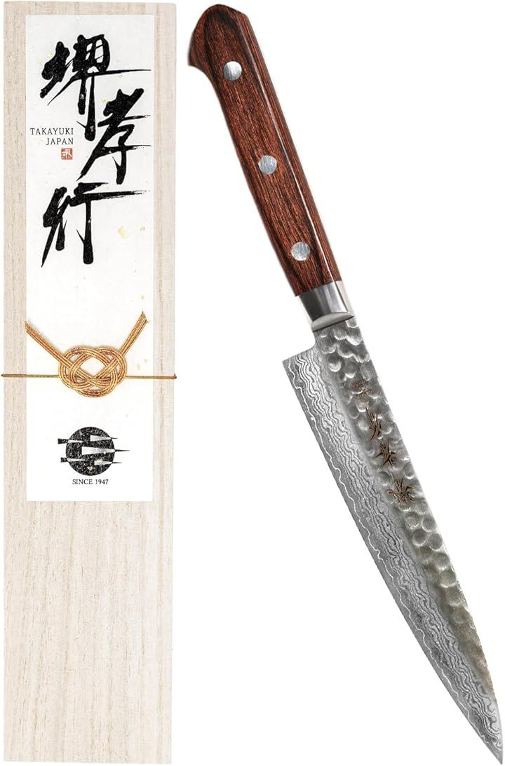 堺孝行 プロの料理人が愛用する包丁ブランドダマスカス ペティナイフ 135mm V金10号 vg10 日本製 青木刃物製作所 型番：m13504 (ブラウン, ペティナイフ 135mm)