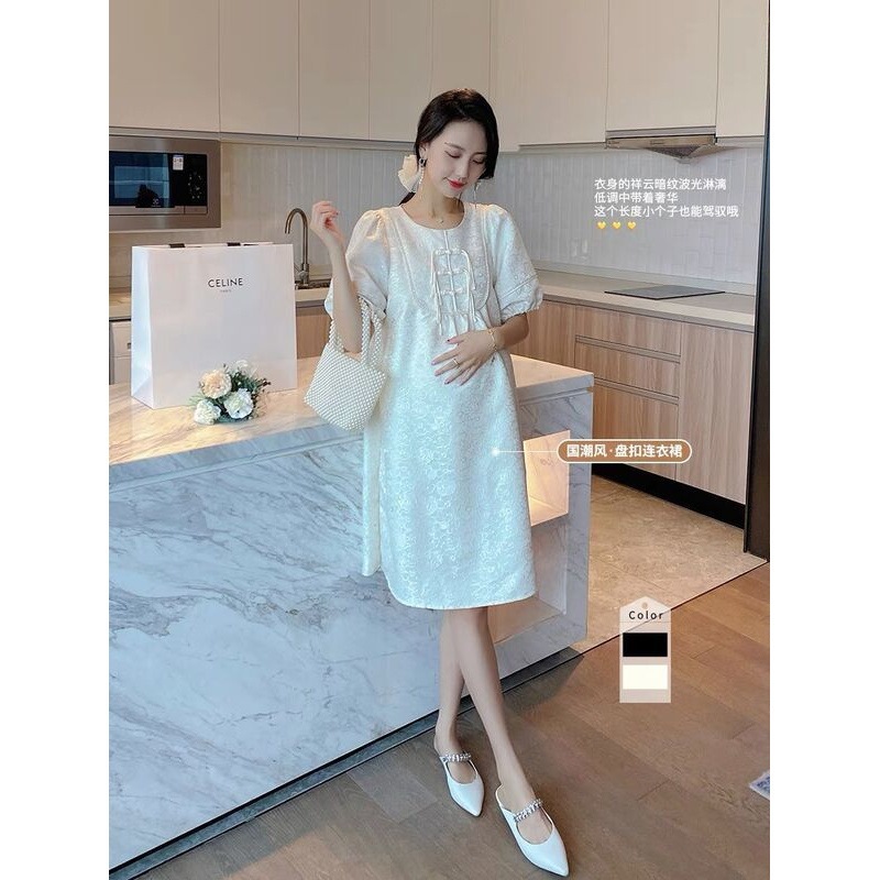 2023サマーマタニティドレスタッセルバックルミディアムレングスマタニティドレス