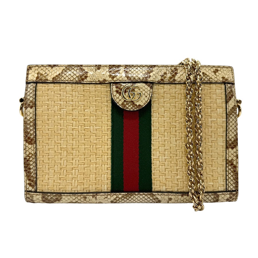 グッチ GUCCI ショルダーバッグ オフィディア ラフィア/パイソン ベージュ ゴールド レディース 503877 z1871