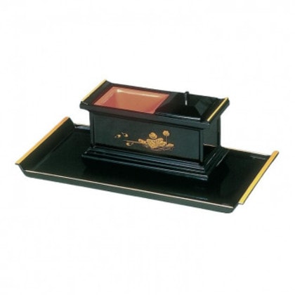 焼香盆セット 7.0寸 大 黒(フチ金) 蓮 3807870201021