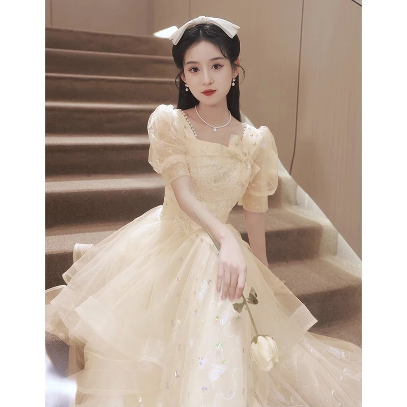 シャンパンイブニングドレス 2025新作ンピース ロング 入学式 宴会 結婚式 ドレス パーティードレス お呼ばれ 披露宴