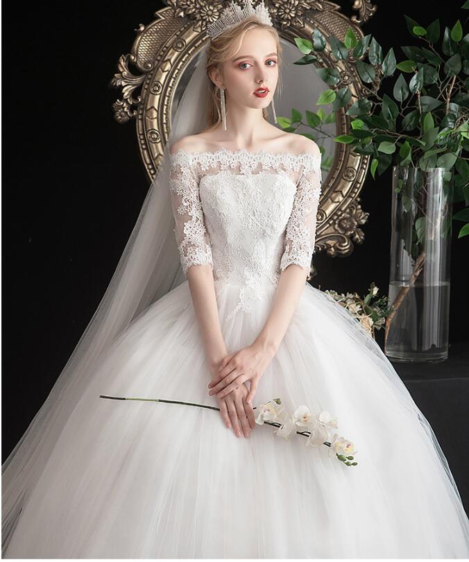 韓国風ロングウェディングドレス 袖あり 白 刺繍レース フリルドレス お姫系 高級ウエディングドレス 披露宴 パーティードレス フォマールドレス 写真撮影専用ドレス 宮廷シンプル風ドレス 編み上げひも