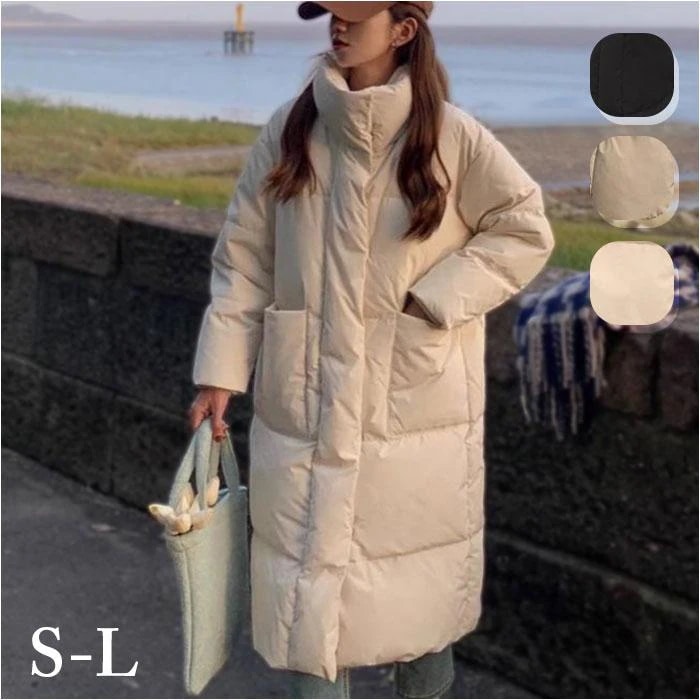 中綿 コート レディース 通販 ロングコート アウター ジャケット スタンドカラー 上着 防寒 暖かい シンプル 無地 ゆったり 通勤 通学 旅行 お出かけ