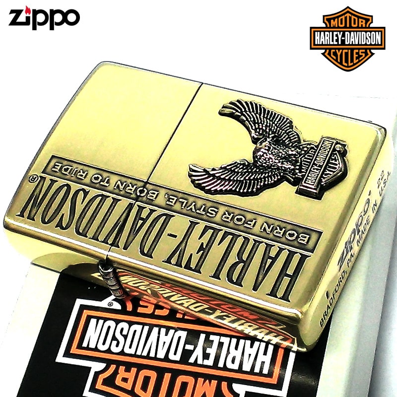 ZIPPO ライター ハーレー ダビッドソン ジッポ HARLEY-DAVIDSON イーグルメタル 彫刻 渋い アンティークゴールド ロゴ 鷲 金燻し かっこいい おしゃれ ブラス メンズ プレゼン