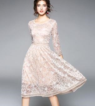 1506.花柄レースミディ丈ワンピース（ホワイト） 2019 春夏 sale パーティー 同窓会 披露宴 二次会 結婚パーティー 女子会 レストラン