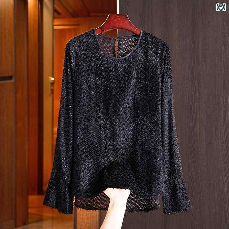 レディース　シャツ　レース　シルク 2025 春 フェザー テクスチャ スリム トップ 100 シルク マルベリー レディース シャツ