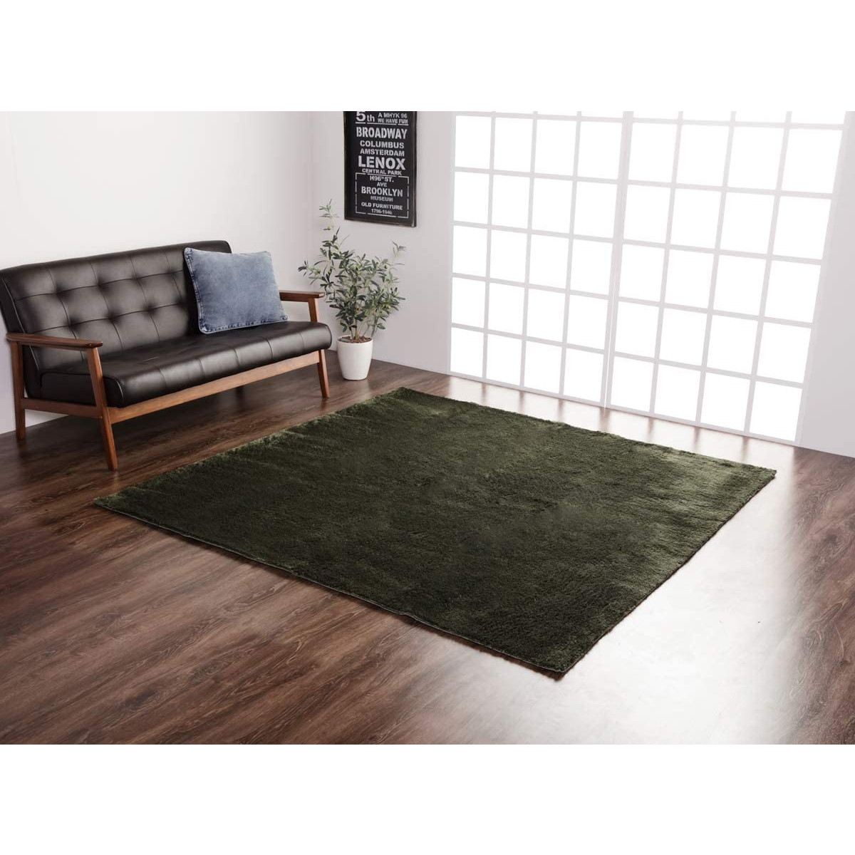 【i】ラグ カーペット 1.5畳 無地 シャギー調 選べる7色 『ラルジュ』 グリーン 約130×185cm（ホットカーペット対応）【北海道・沖縄・離島不可】【代引不可/沖