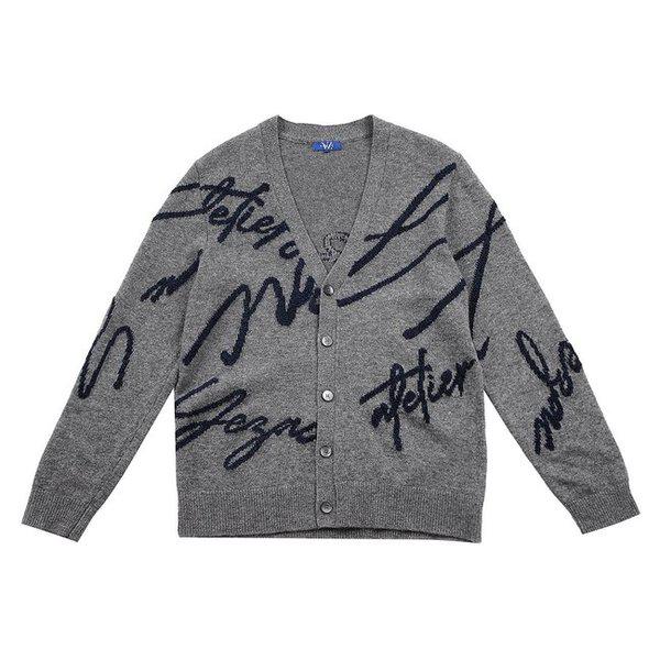 [メンズニット] ウールカシミア混紡レタリングオープン型カーディガンYJEWCD468GY