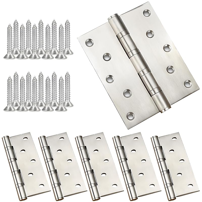 堅塁金物 蝶番 平丁番 ステンレス鋼のヒンジ 一般的な左右対称型蝶番 (6個入-5inch長さ124MM 広さ75MM 厚さ2.8MM)